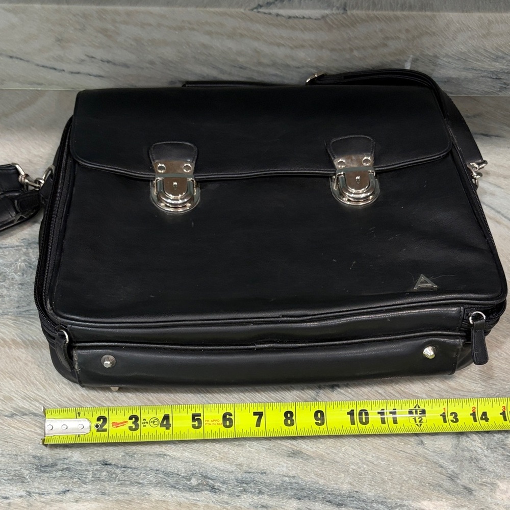 Men's Women’s Avon sellers Black Leather Briefcase with Silver Hardware